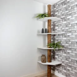 Baumstamm-Eckregal Tarik | Oak | Weiße Böden | 250 cm