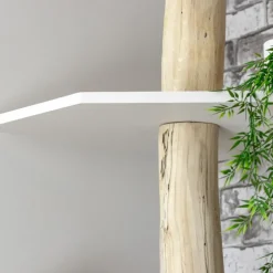 Baumstamm-Eckregal Tarik | Weiße Böden | 250 cm