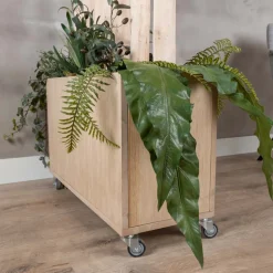 Baumstamm-Raumteiler Disa | Mit Holzkasten, Kunstpflanzen und Rollen | H180cm