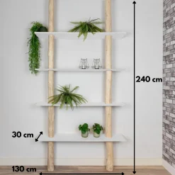 Baumstamm-Wandregal Cedric | Weiße Böden | 250 cm