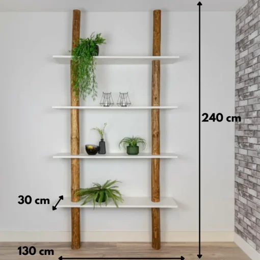 Baumstamm-Wandregal Cedric | Oak | Weiße Böden | 250 cm