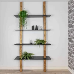 Baumstamm-Wandregal Cedric | Oak | Schwarze Böden | 250 cm