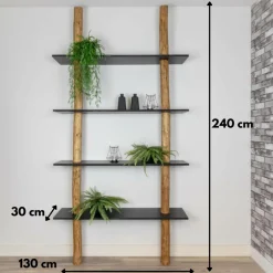 Baumstamm-Wandregal Cedric | Oak | Schwarze Böden | 250 cm