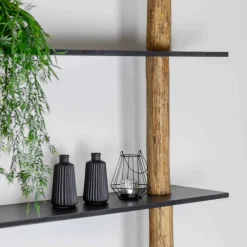 Baumstamm-Wandregal Cedric | Oak | Schwarze Böden | 250 cm