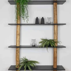 Baumstamm-Wandregal Cedric | Oak | Schwarze Böden | 250 cm