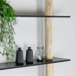 Baumstamm-Wandregal Cedric | Schwarze Böden | 250 cm