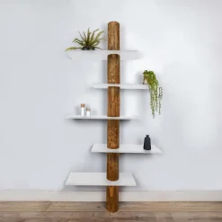 Baumstamm-Wandregal Einar | Oak | Weiße Böden | 250 cm