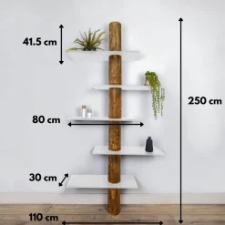 Baumstamm-Wandregal Einar | Oak | Weiße Böden | 250 cm