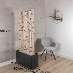 Birken-Raumteiler Asta | Mit schwarzem Kasten und Rollen | H180cm