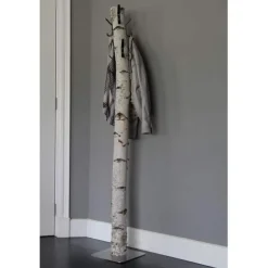 Birkenstamm-Garderobenständer Rafa | Metallhaken | mit Fuß | 165 cm
