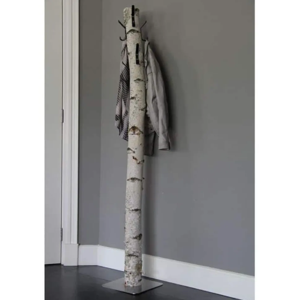 Birkenstamm-Garderobenständer Rafa | Metallhaken | mit Fuß | 165 cm