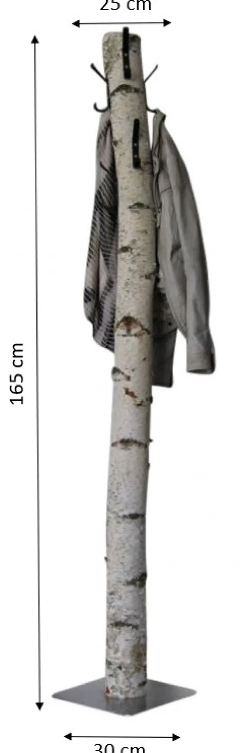 Birkenstamm-Garderobenständer Rafa | Metallhaken | mit Fuß | 165 cm