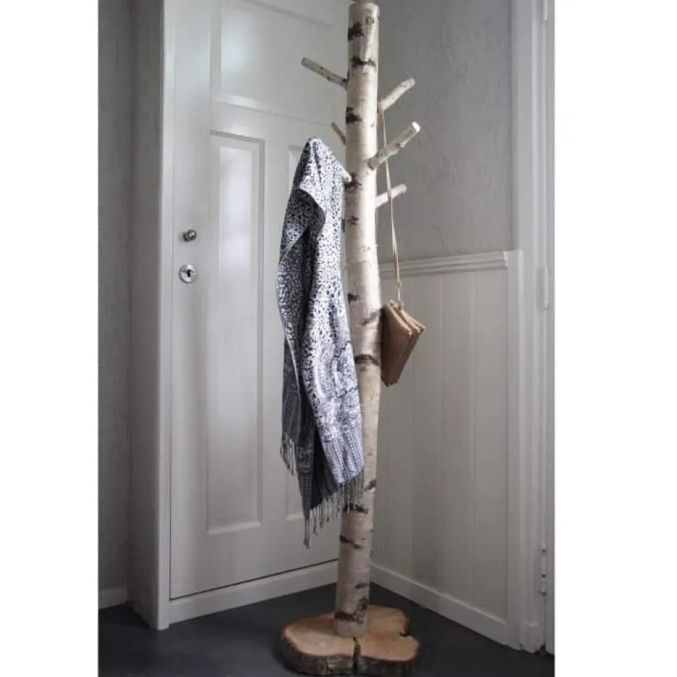 Birkenstamm-Garderobenständer Javi | Holzhaken | mit Fuß | 165 cm