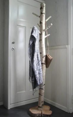 Birkenstamm-Garderobenständer Javi | Holzhaken | mit Fuß | 165 cm