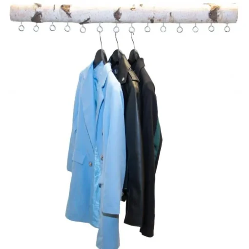 Birkenstamm-Hängegarderobe Elvio | Silberne Ösen | 100 cm