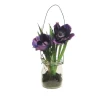 Künstliche auberginefarbene Anemone in Glas | 15cm