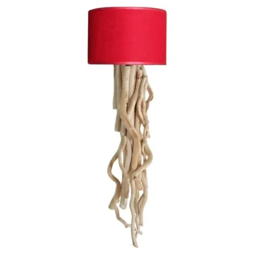 Wandleuchte aus entrindeten Ästen mit Flachsstoff Lampenschirm
